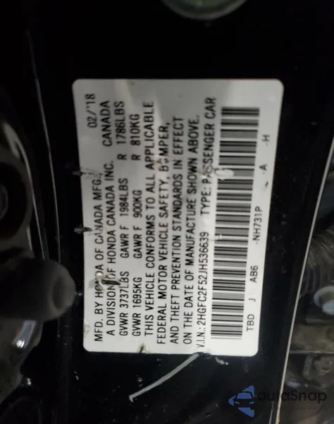 2018 Honda Civic Lx z USA, uszkodzony, nr VIN 2HGFC2F52JH536639